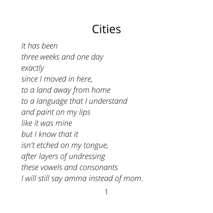 Poem by the artist Vasanthi Swetha titled Cities